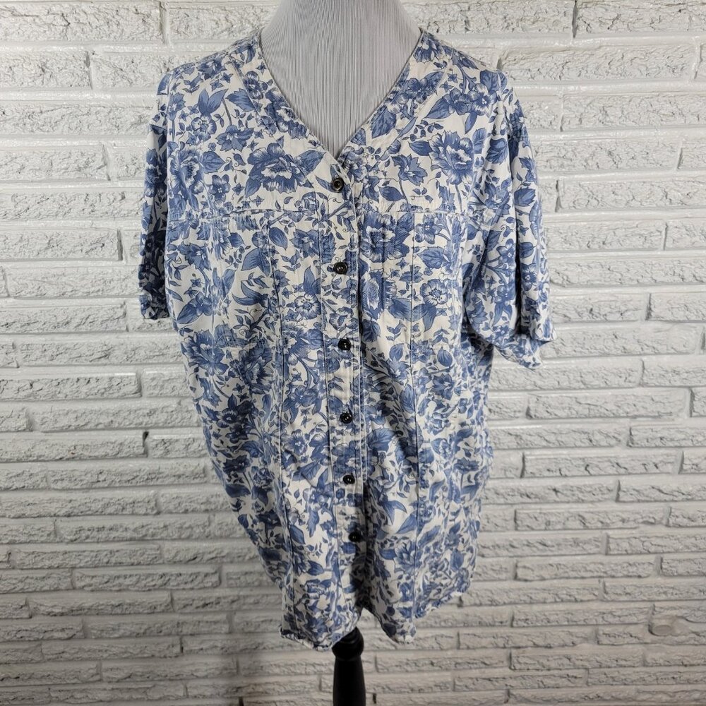 Honors Womens 20W Plus Size Blue Floral Shacket 100% Cotton FLO321XE